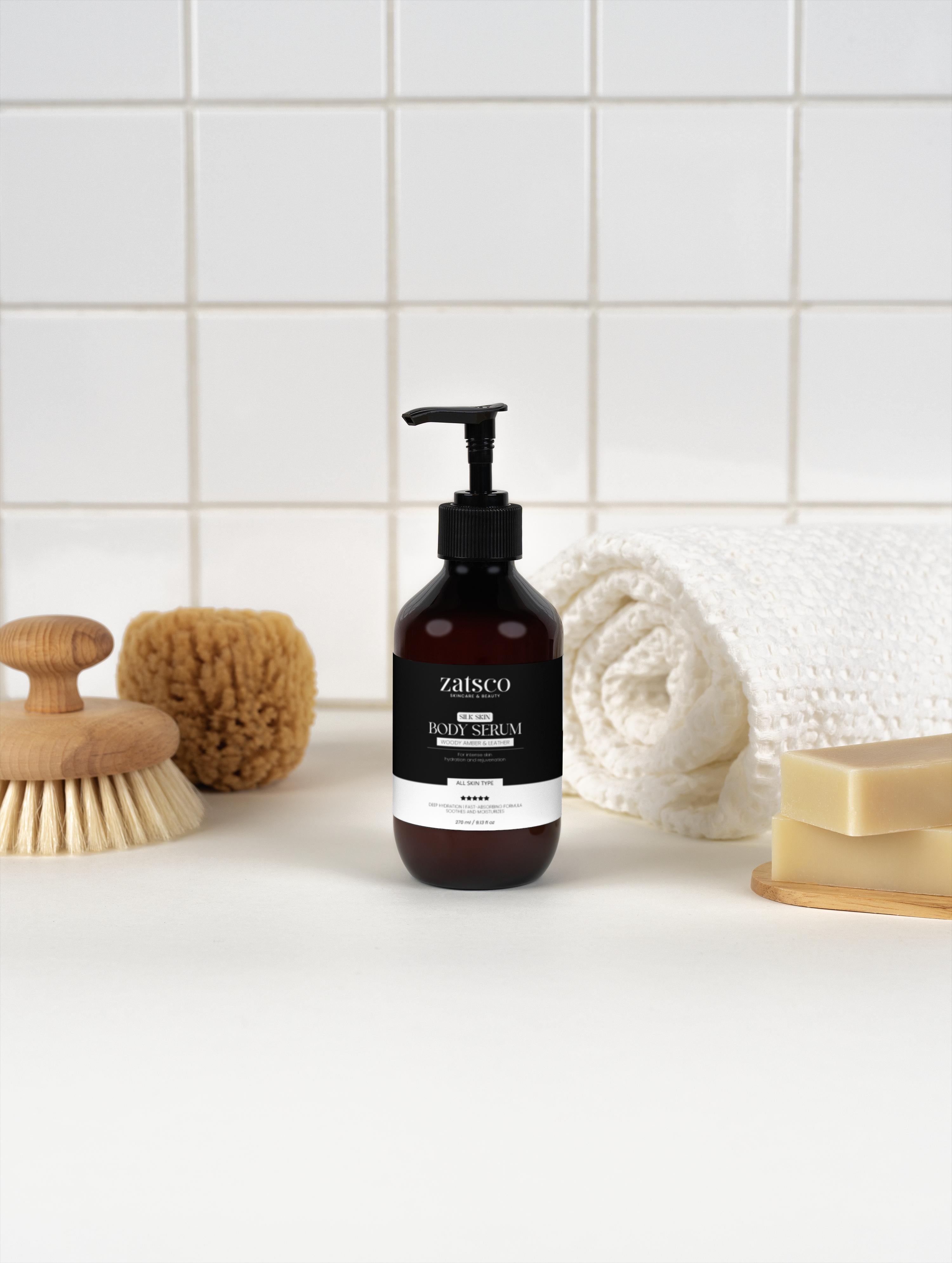 Sérum Corporal Piel de Seda, Ámbar Amaderado y Cuero