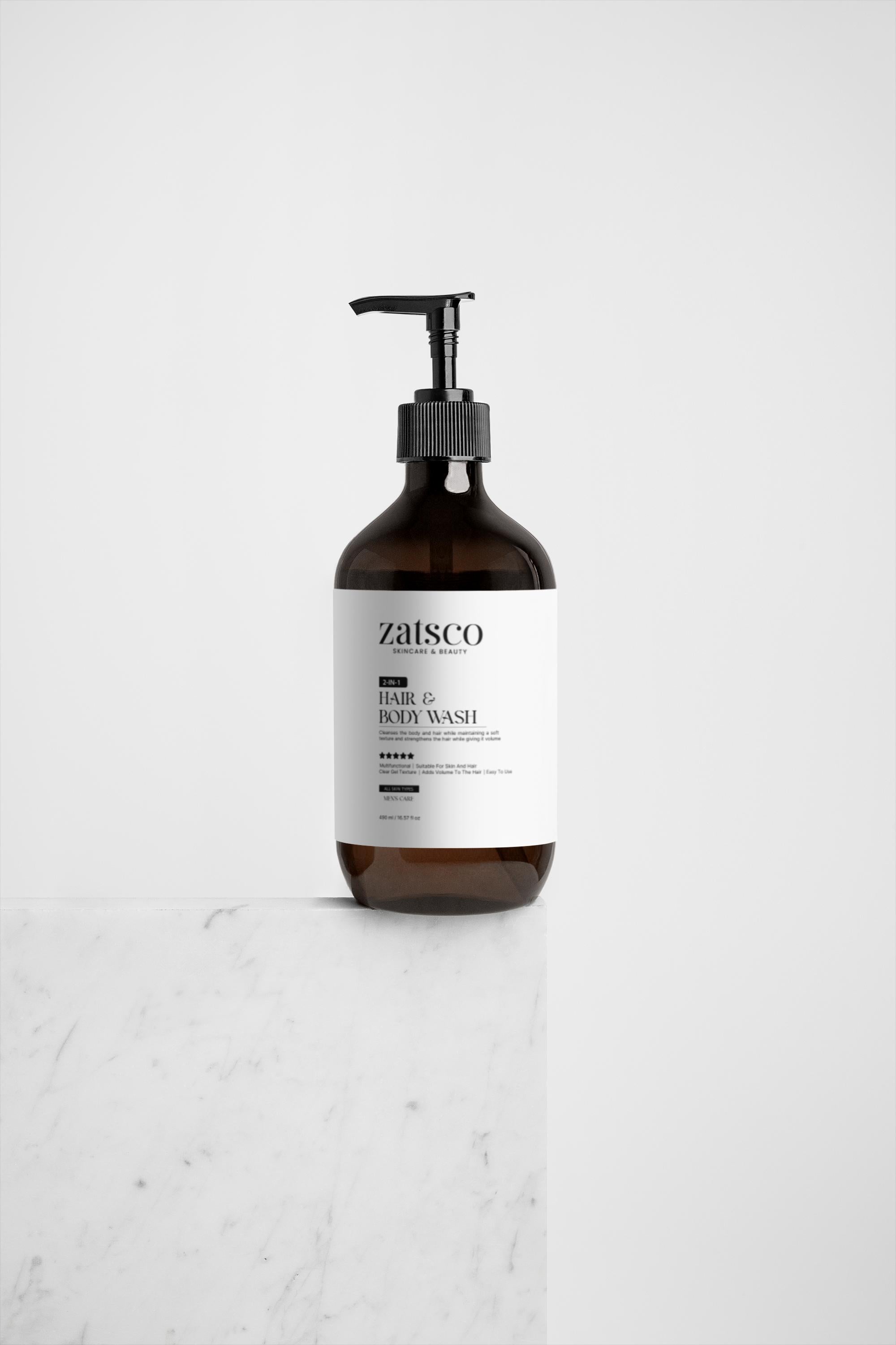 Brown bottle with pump and Vitacoty label on a white background